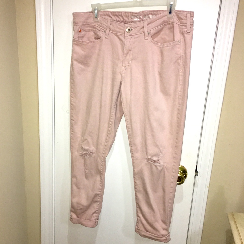 Boyfriend Jeans Womens 12 Cropped Stretch Light Pink Mid Rise Levis Denizen